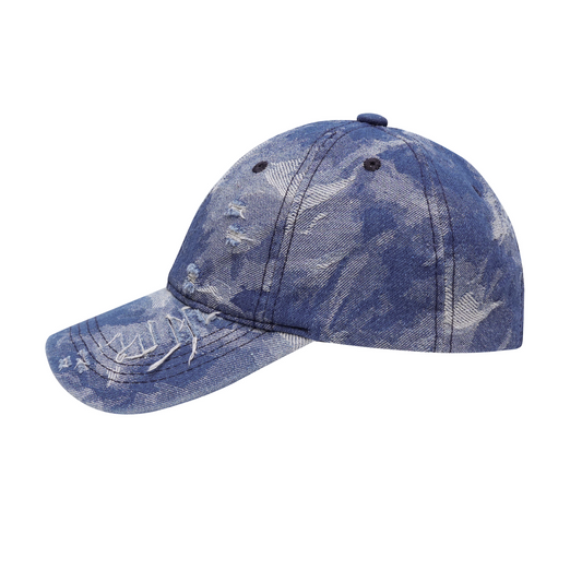 Distressed Dark Blue Camo Cap