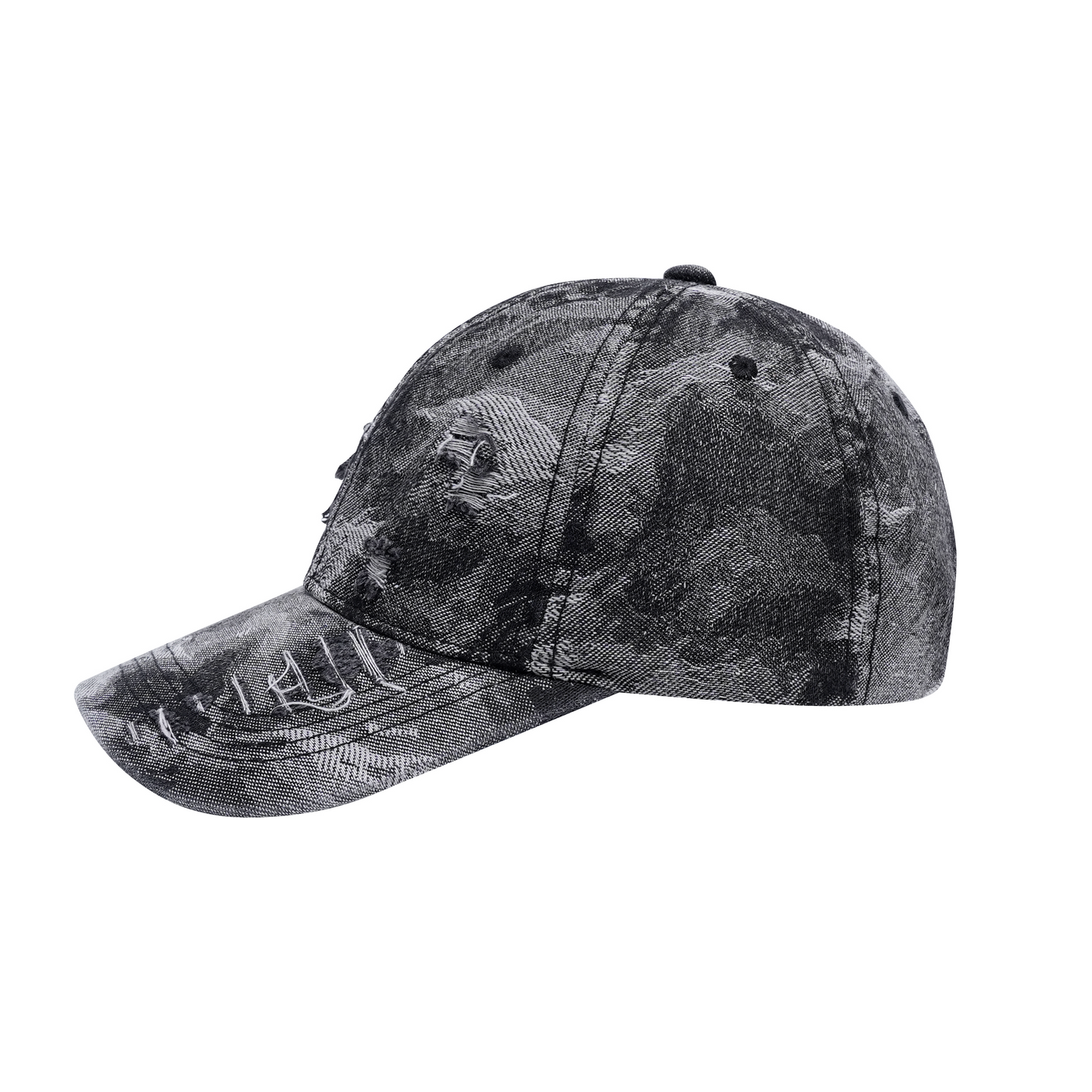 Distressed Black Camo Cap