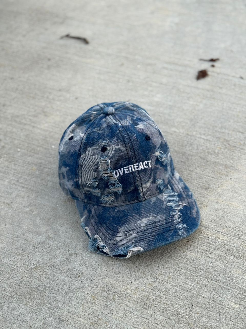 Distressed Dark Blue Camo Cap